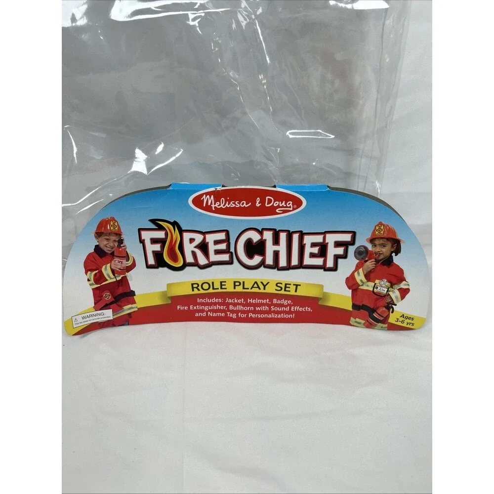 Melissa & Doug Fire Fighter Chief Fireman Costume Extinguisher Bullhorn Working